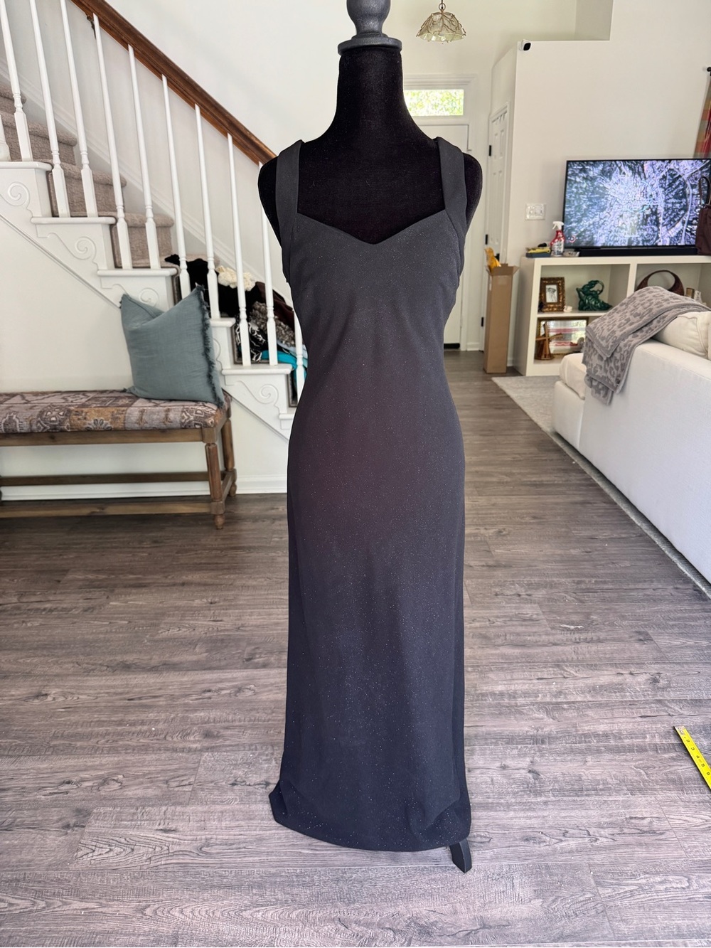 Betsy & Adam Black Sparkle Maxi Gown